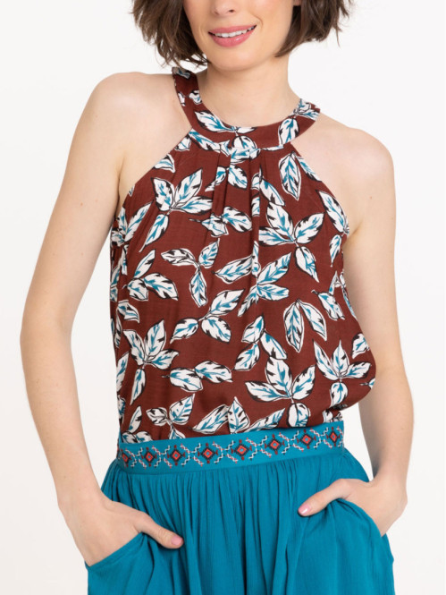 Top fleuri à bretelles femme