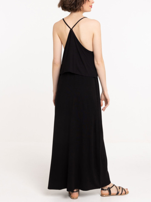 Robe longue noire effet 2 en 1 femme