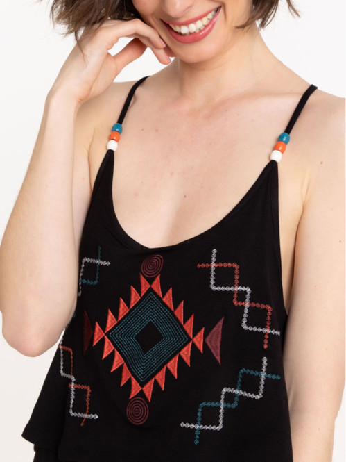 Robe longue noire effet 2 en 1 femme