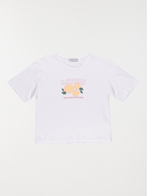 T-shirt message et fleurs fille (10-16A)