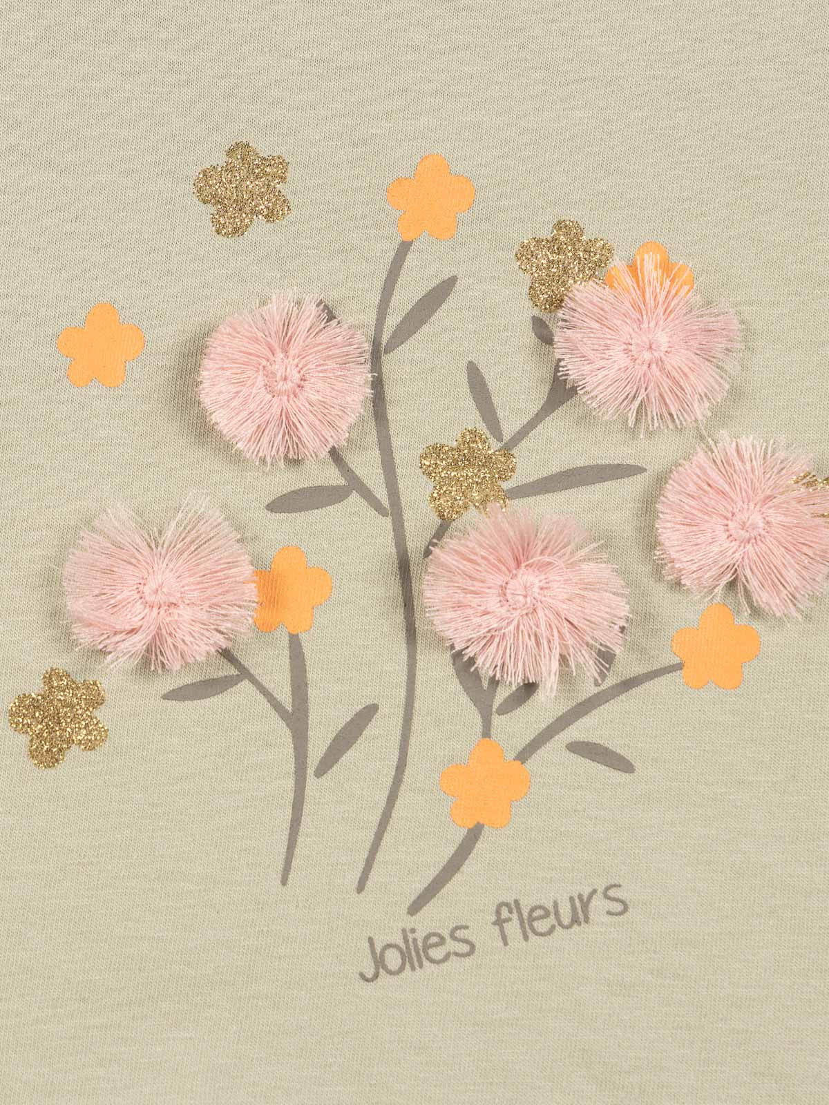 T-shirt fleurs pompons fille (3-24M) T-shirt fleurs pompons fille (3-24M)