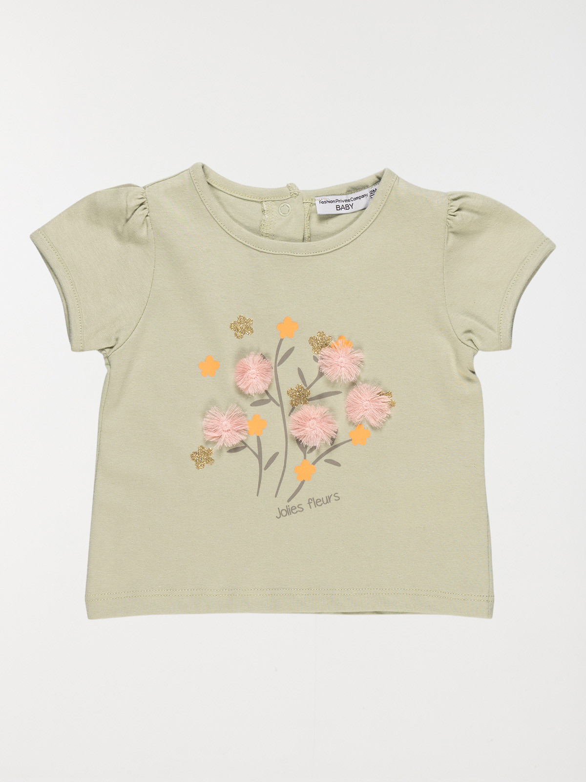T-shirt fleurs pompons fille (3-24M)
