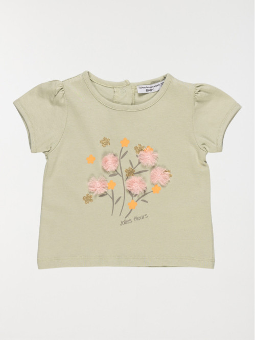 T-shirt fleurs pompons fille (3-24M)