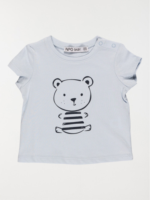 T-shirt ourson garçon bleu clair (3-24M)