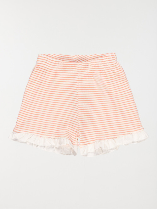 Short rayé écru et corail fille (3-24M)