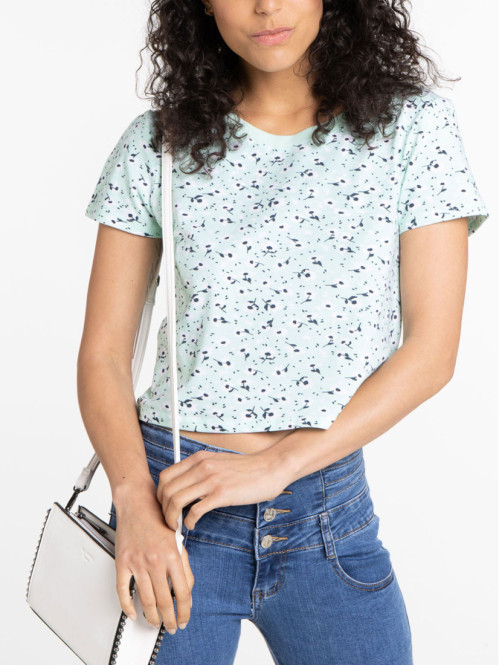 T-shirt court fleuri femme