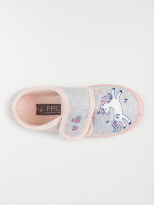 Chaussons licorne gris fille (24-30)