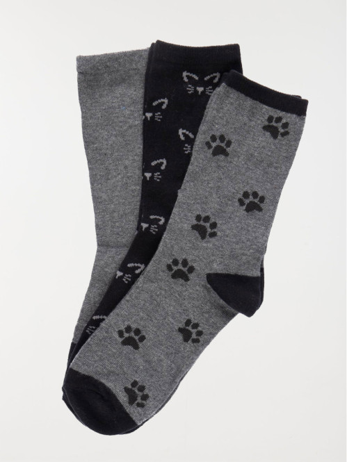 Lot 3 paires chaussettes chat femme