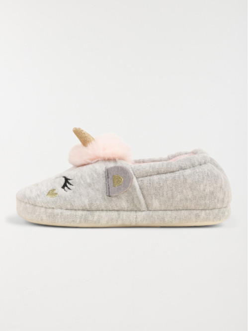 Chaussons gris licorne 3d...