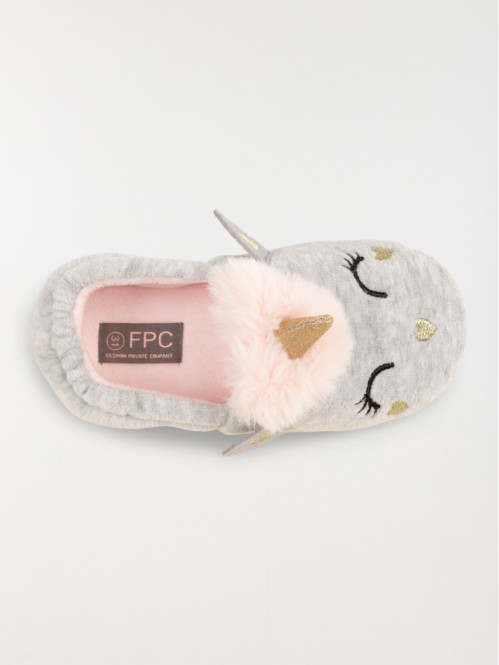 Chaussons gris licorne 3d...
