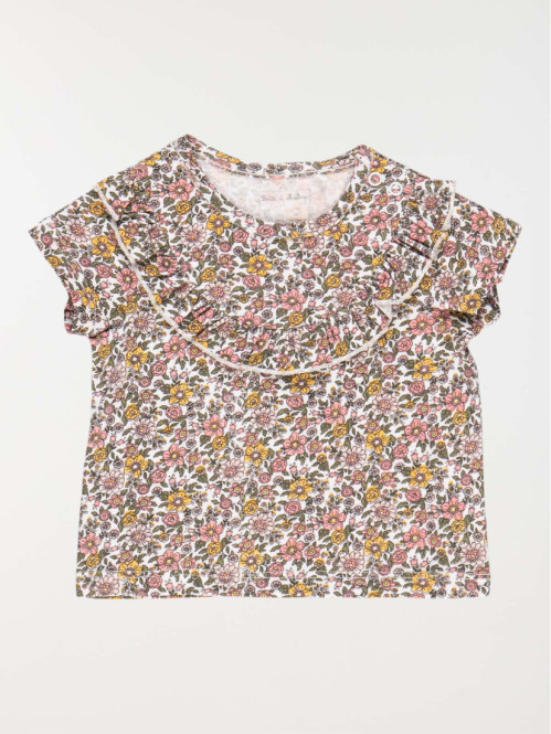 T-shirt écru motif floral fille (3-24M)