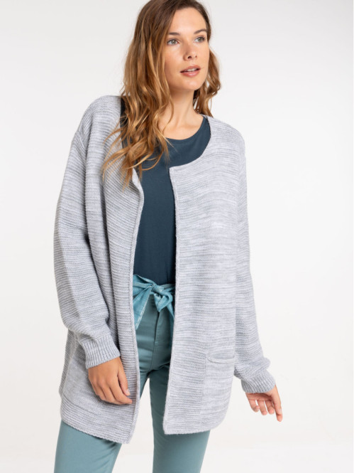 Gilet long gris femme