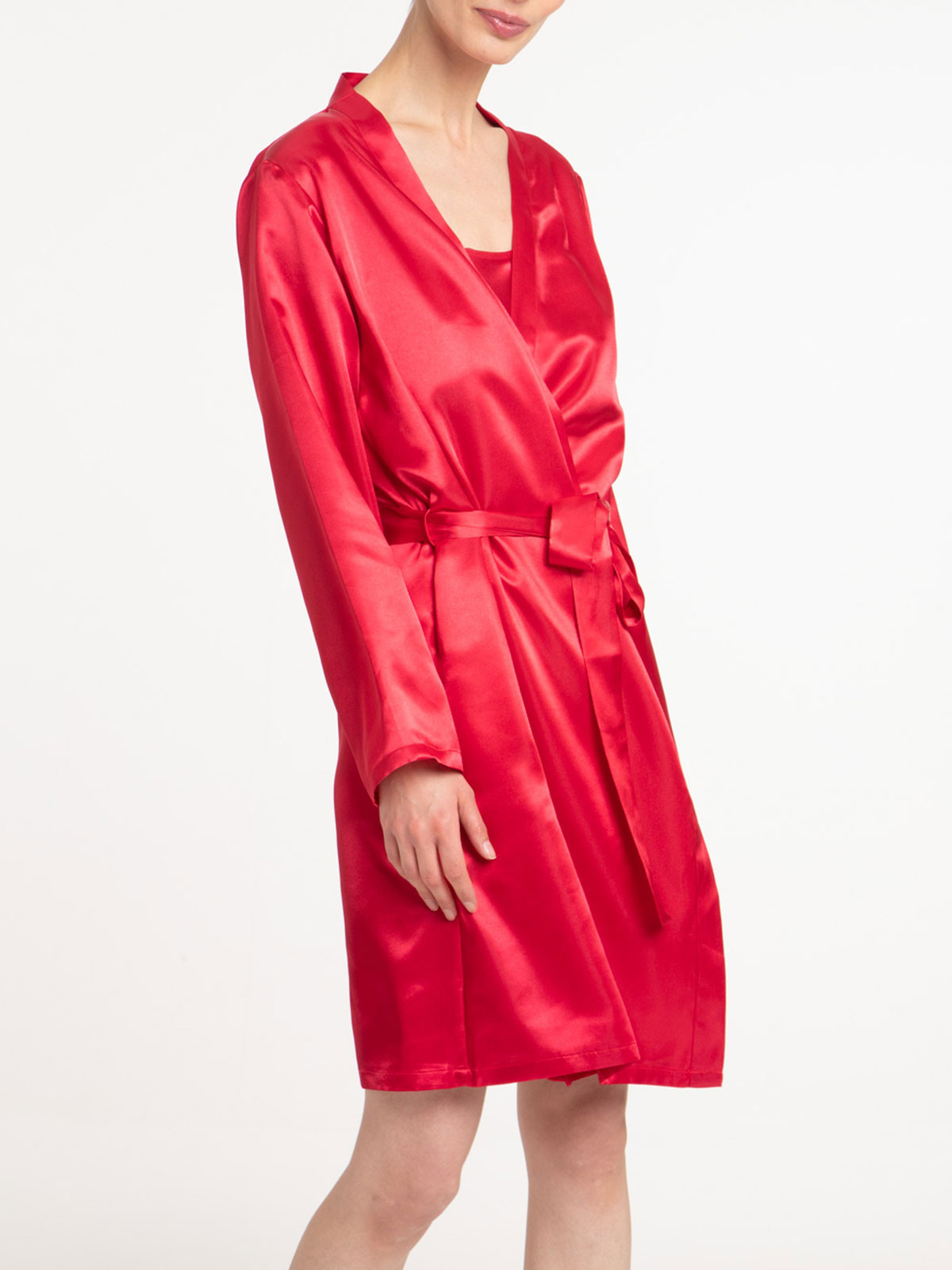 Peignoir satin framboise femme