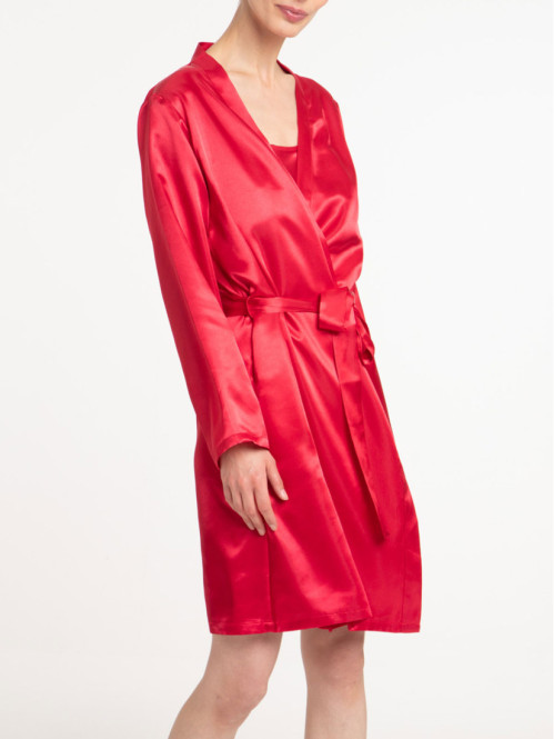 Peignoir satin framboise femme