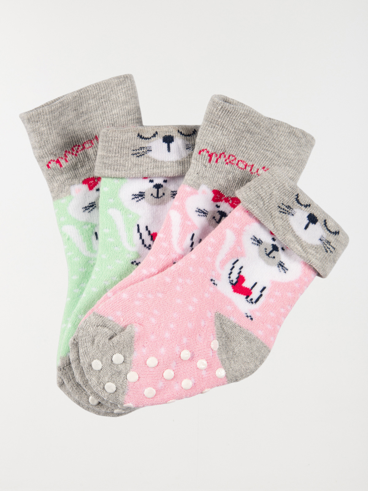 Lot de 2 paires chaussettes chat fille Lot de 2 paires chaussettes chat fille