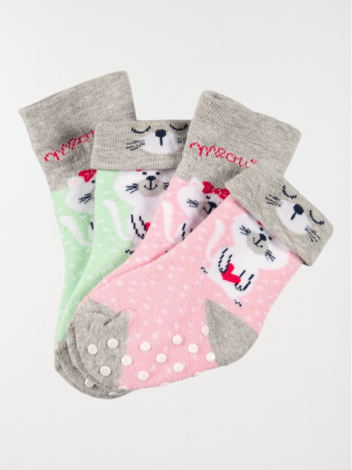 Lot de 2 paires chaussettes chat fille Lot de 2 paires chaussettes chat fille