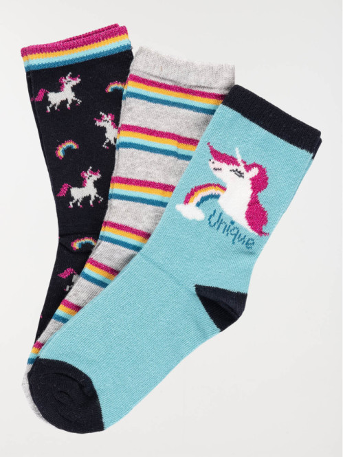 Lot 3 paires chaussettes licorne fille 