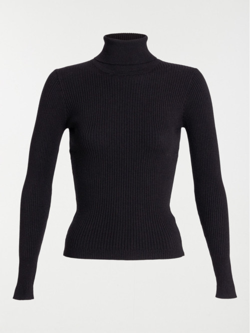 Pull col roulé noir femme