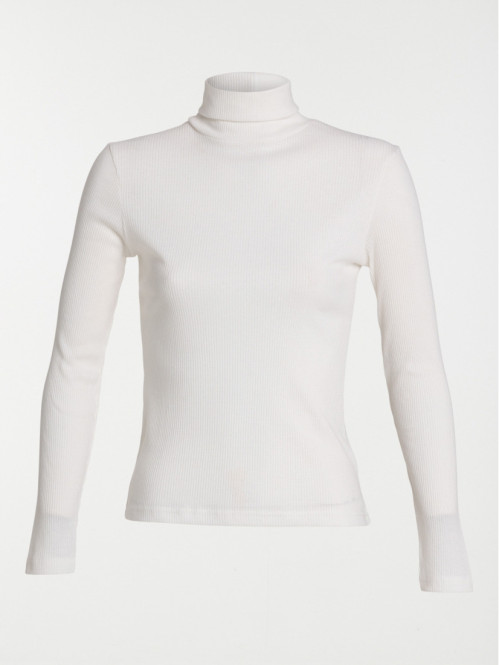 T-shirt col roulé écru femme
