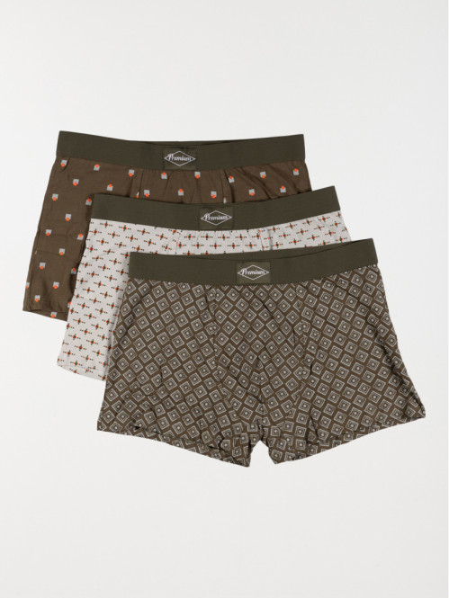 Lot de 3 boxers imprimés kaki homme
