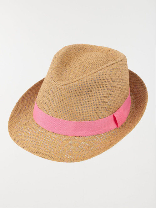 Chapeau paille ruban sorbet fraise fille