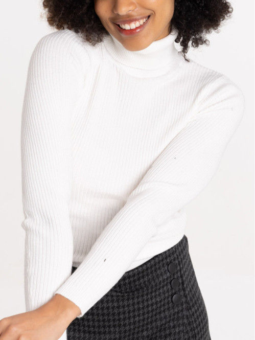Pull col roulé écru femme