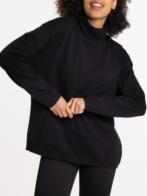Pull col roulé noir femme