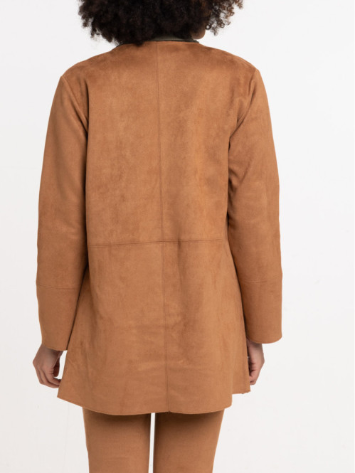 Veste mi-longue suédine camel femme