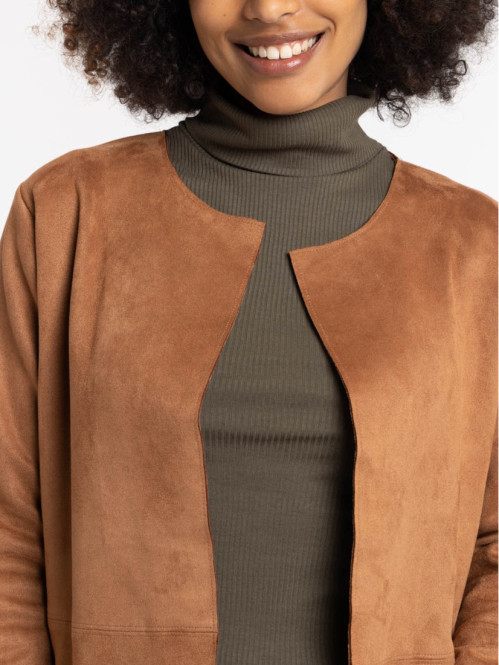 Veste mi-longue suédine camel femme