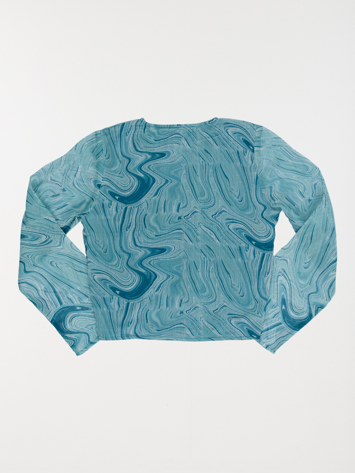 Blouse imprimée bleu paon fille (XXS-M) Blouse imprimée bleu paon fille (XXS-M)