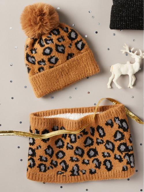 Ensemble bonnet écharpe léopard femme