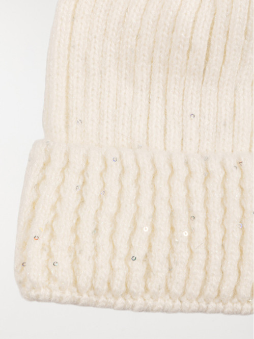 Bonnet fille écru pompon