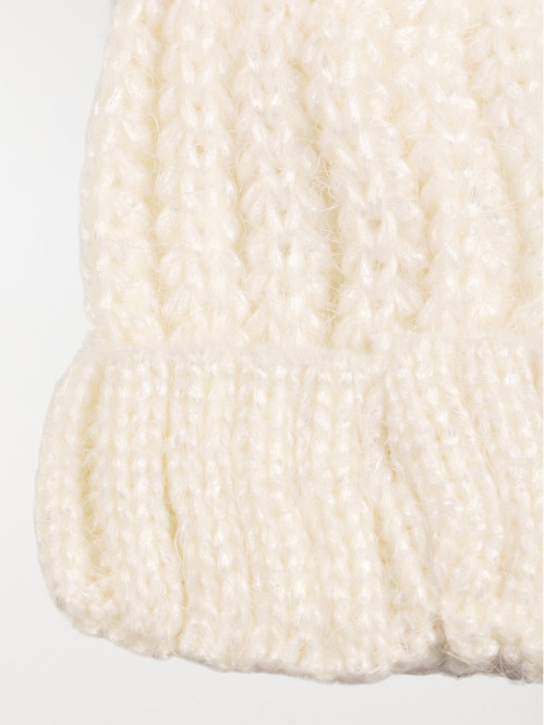 Bonnet pompon écru fille