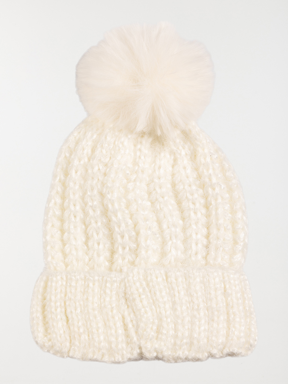 Bonnet pompon écru fille