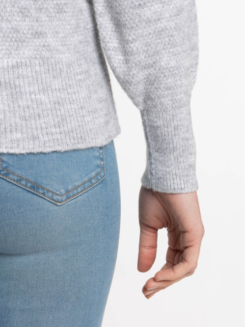 Pull col V gris chiné femme