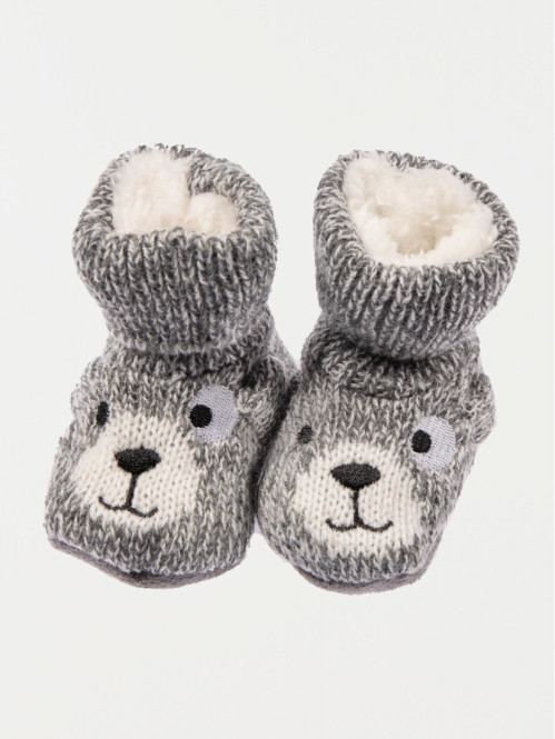 Chaussons ours gris bébé