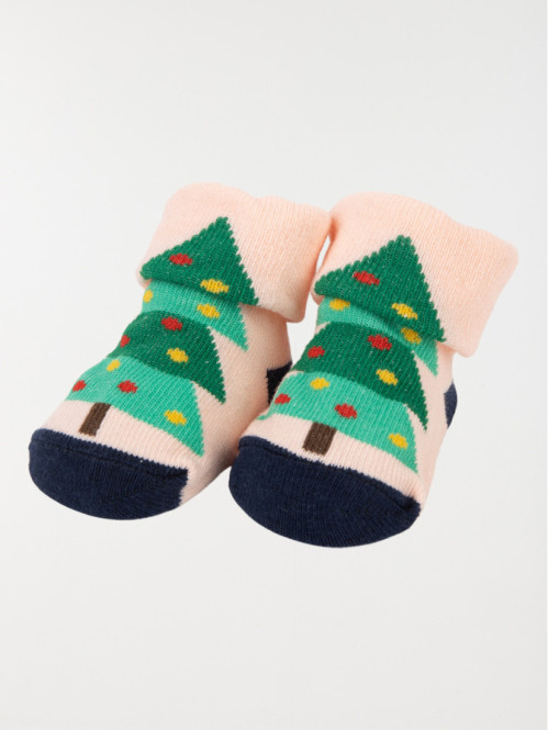 Chaussettes de Noël sapin rose bébé