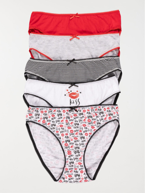 Lot de 5 slips imprimés kiss femme 