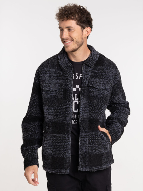 Veste sherpa zippée à carreaux homme
