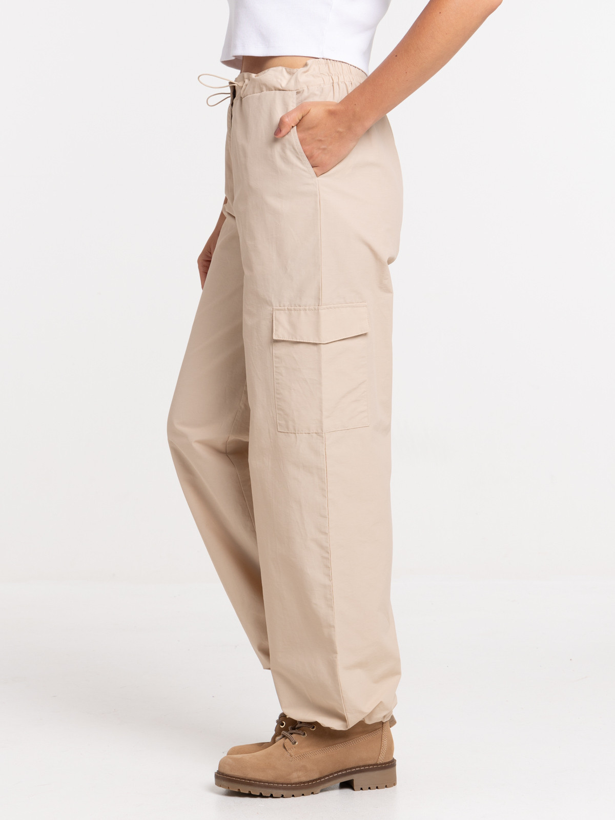Pantalon parachute beige femme