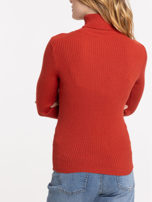Pull col roulé rouille femme