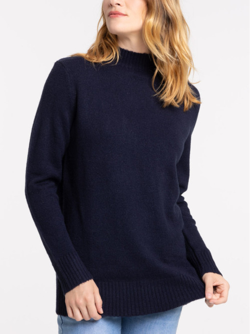 Pull marine col montant femme