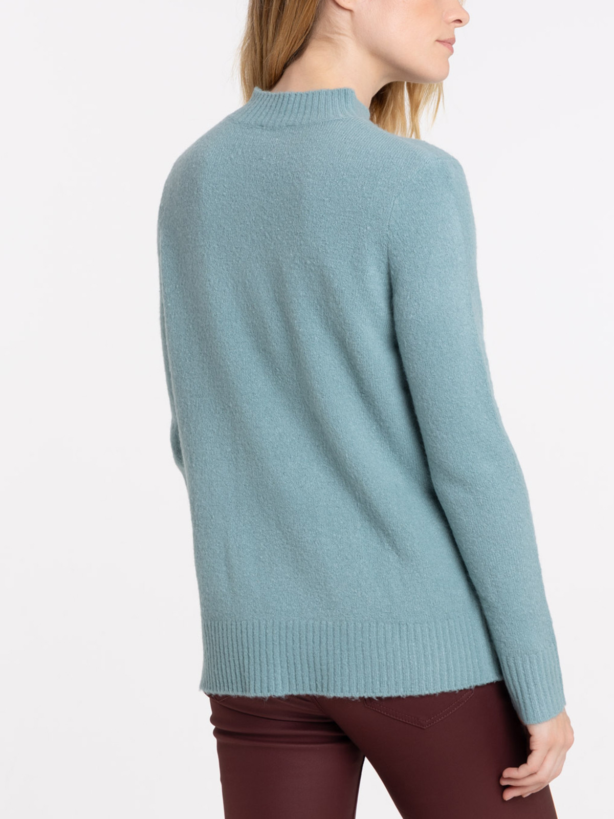 Pull vert de gris col montant femme