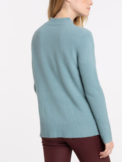 Pull vert de gris col montant femme