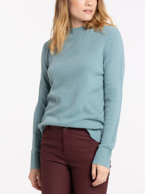 Pull vert de gris col montant femme