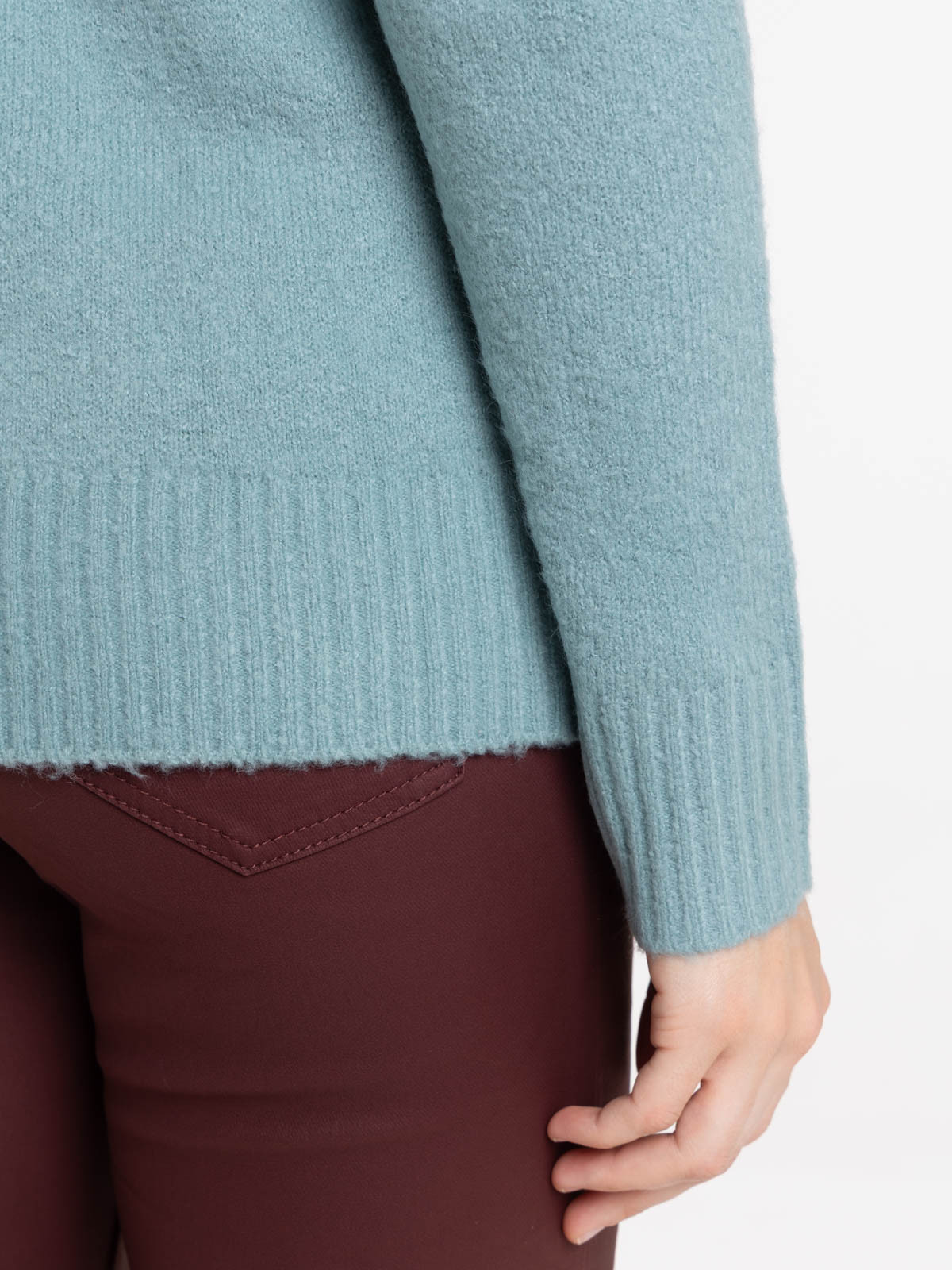 Pull vert de gris col montant femme