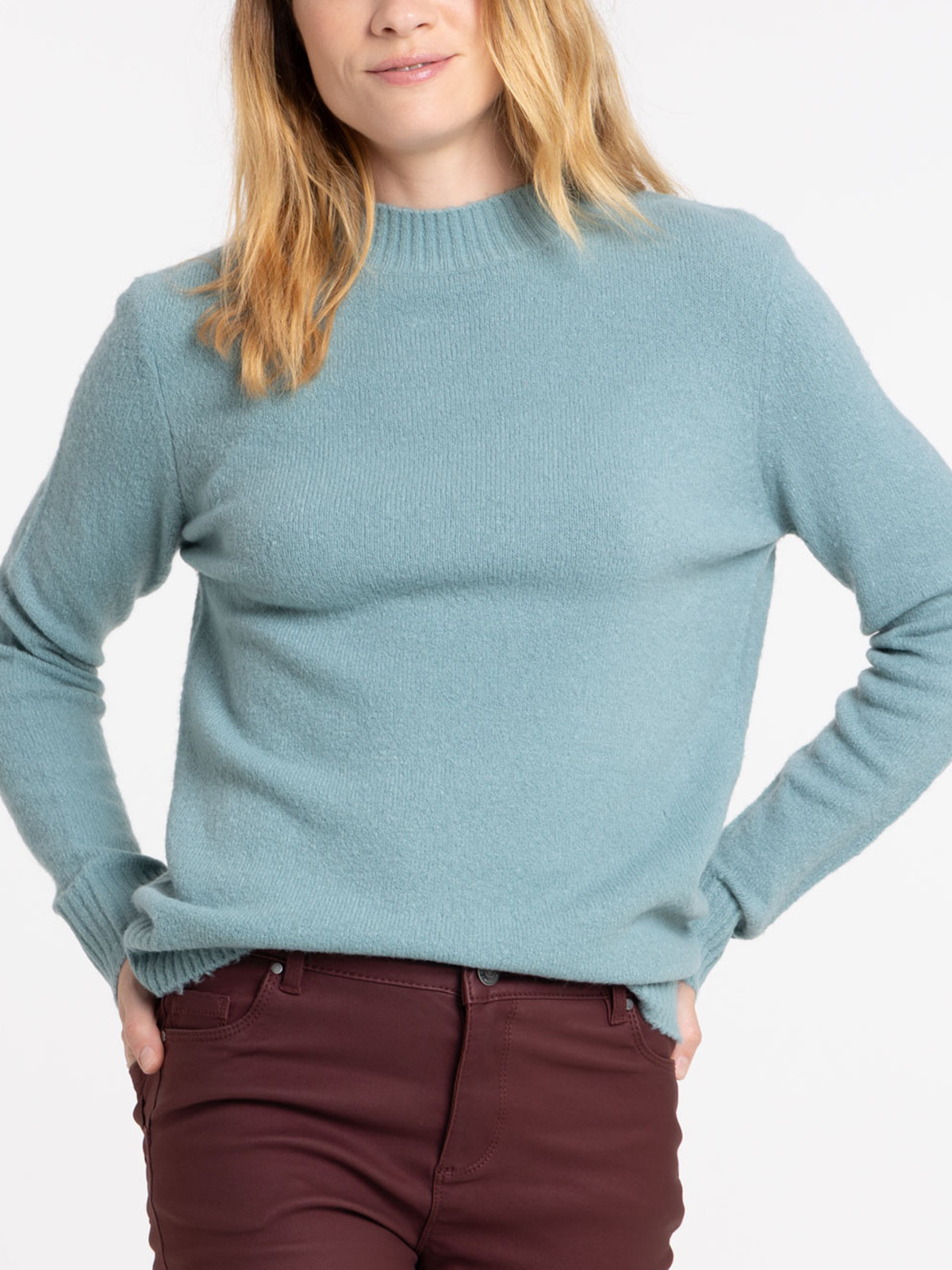 Pull vert de gris col montant femme