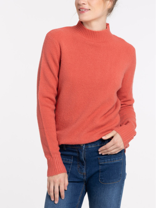 Pull col montant orange minéral femme
