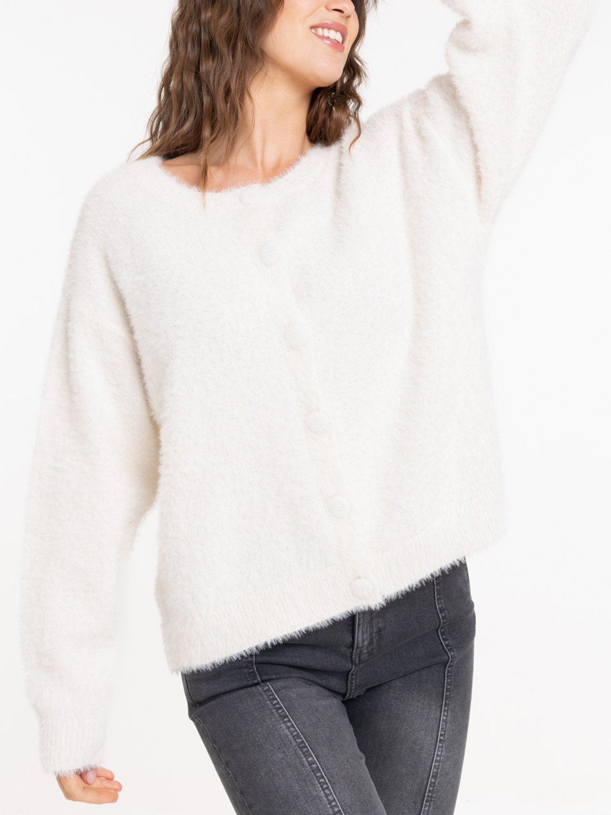Gilet boutonné doux écru femme