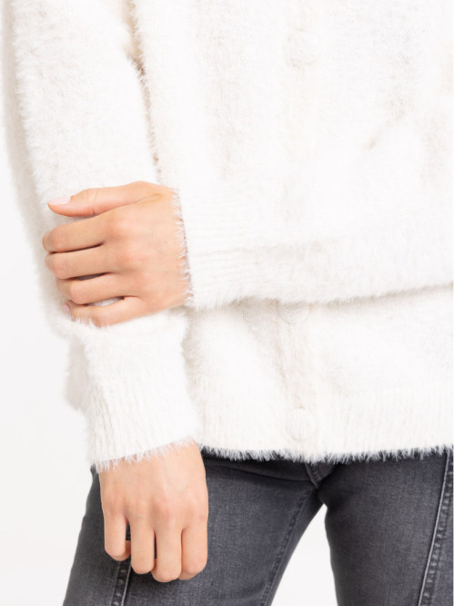 Gilet boutonné doux écru femme